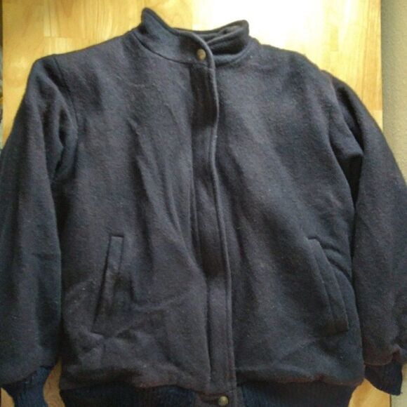 Vintage L.L. Bean Wool Lined Bomber Jacket Coat Navy Blue - Picture 1 of 9